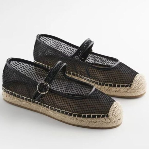 NWT, SZ 7, Chico's Eliana Mesh Mary Jane Espadrille, Black - Picture 2 of 3